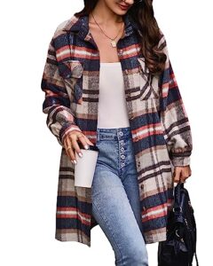 btfbm women's corduroy shacket jacket shirts lapel long sleeve oversized 2023 fall winter button down shirt dress pocket(plaid khaki, medium)