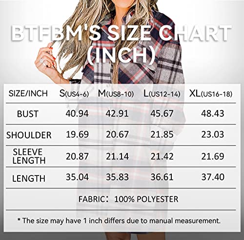 BTFBM Women's Corduroy Shacket Jacket Shirts Lapel Long Sleeve Oversized 2023 Fall Winter Button Down Shirt Dress Pocket(Plaid Khaki, Medium)