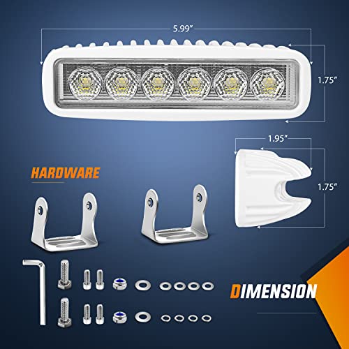 Nilight Marine Led Light Bar 2PCS 18w White 150° Flood Beams Ponton Boat Deck Dock Lights IP67 Waterproof for Night Fishing T-top Stern Yacht Kayak Port Sailboat, 2 Years Warranty