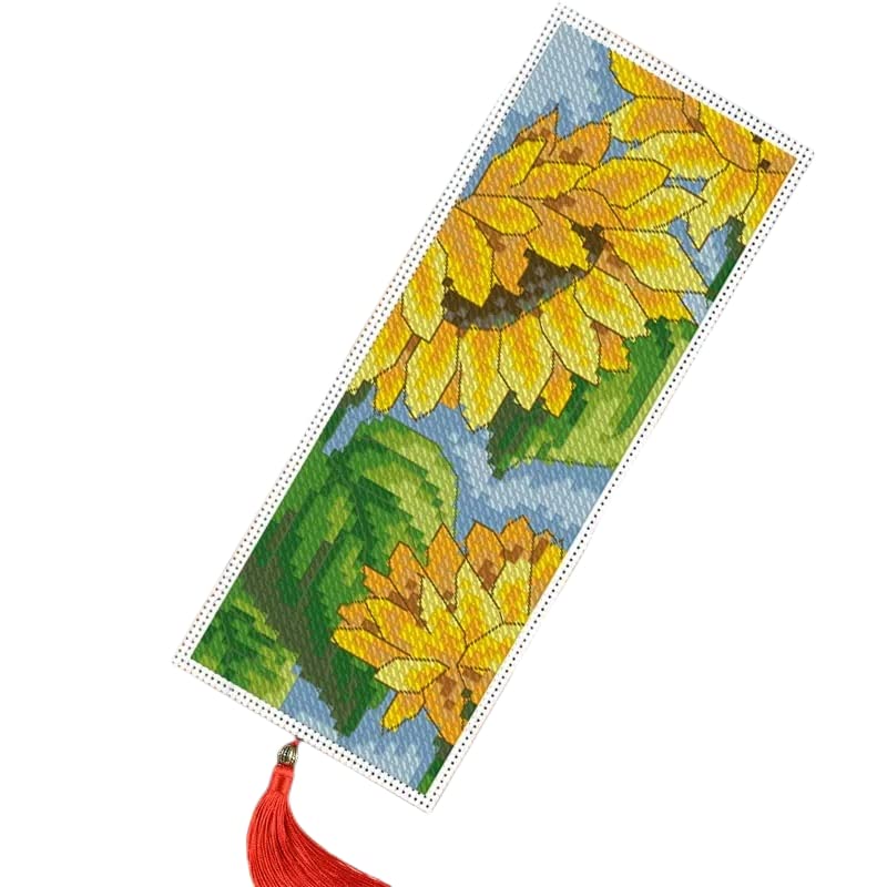 DIY Blank Canvas Bookmarks Yellow Sunflowers Counted Cross Stitch Kits for Adult Kids Beginner Embroidery Crafts Needlework Bookmark for Student Gift 20x6cm