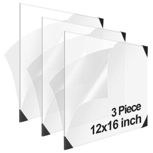 maxgear 3 pieces 12" x 16" plexiglass sheets, 1 mm thick clear acrylic sheet, acrylic panel with protective film for handcraft, diy display projects, photo frame, sign, dust cover, painting