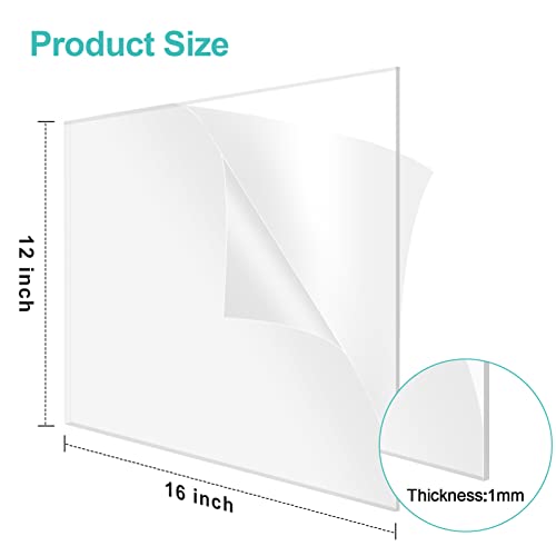 MaxGear 3 Pieces 12" x 16" Plexiglass Sheets, 1 mm Thick Clear Acrylic Sheet, Acrylic Panel with Protective Film for Handcraft, DIY Display Projects, Photo Frame, Sign, Dust Cover, Painting