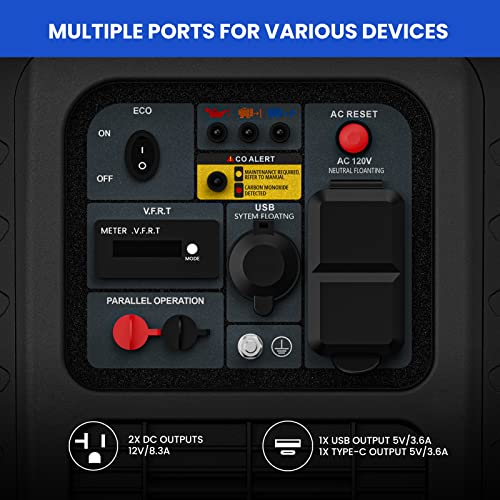 NEXPOW Portable Inverter Generator, 2250W Super Quiet Generator with CO Alarm Ideal,Eco-Mode Feature, Parallel Capability,EPA Compliant,and 5v/3A USB Outle,Lightweight For Backup Home Us& Camping