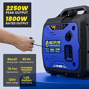 NEXPOW Portable Inverter Generator, 2250W Super Quiet Generator with CO Alarm Ideal,Eco-Mode Feature, Parallel Capability,EPA Compliant,and 5v/3A USB Outle,Lightweight For Backup Home Us& Camping