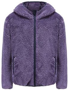 girl's jacket kids full zip ultra soft sherpa fleece hoodie sweatshirt dark purple 16-18years