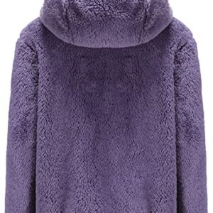 Girl's Jacket Kids Full Zip Ultra Soft Sherpa Fleece Hoodie Sweatshirt Dark Purple 16-18Years