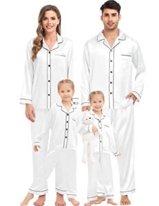 swomog womens silk satin pajamas set two-piece pj sets sleepwear soft loungewear button-down pj sets white