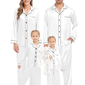 SWOMOG Womens Silk Satin Pajamas Set Two-piece Pj Sets Sleepwear Soft Loungewear Button-Down Pj Sets White