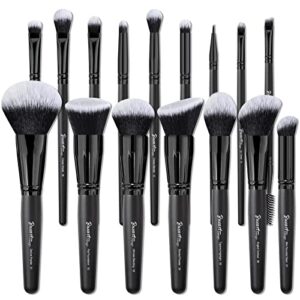 bueart design 16pcs ultra soft black labeled dense hair makeup brushes set contains large powder flat foundation ultimate blending make up brush set blush face brush concealers contour eyeshadow