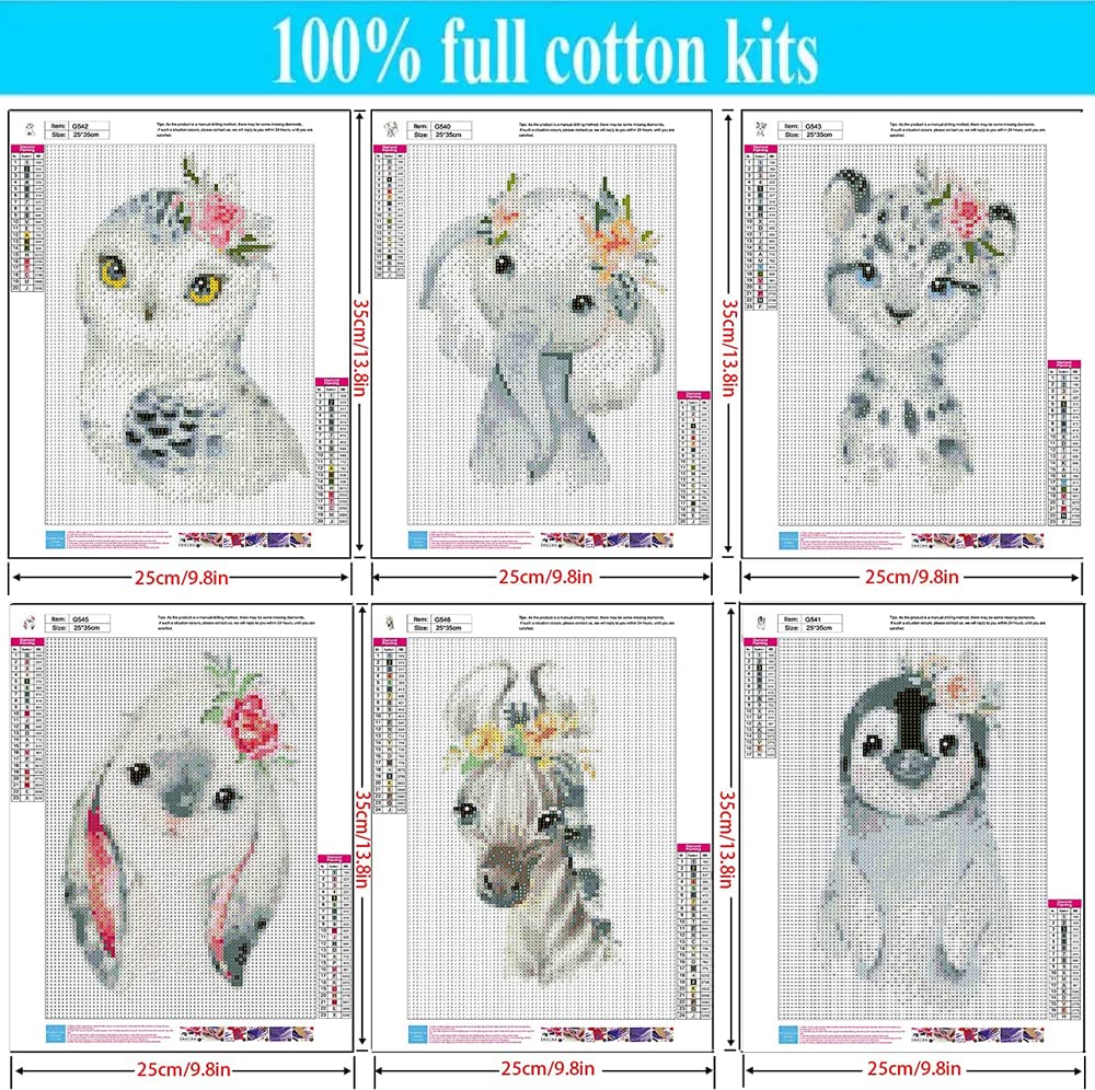 6 Pack Animal Cross Stitch Kits for Adults - Stamped Crossstitching Kits Preprinted 11 Count Cross-Stitch Kit for Beginner, 11CT Prestamped Easy Pattern Needlepoint Kits Crafts for Decor 9.8x13.8inch