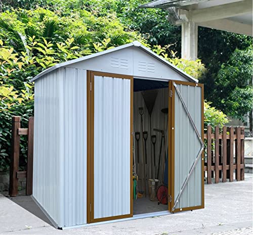 EMKK 4FTx6FT Storage Sheds Outdoor, Utility Steel Tool Sheds for Garden Backyard Lawn, Large Patio House Building with Lockable Door