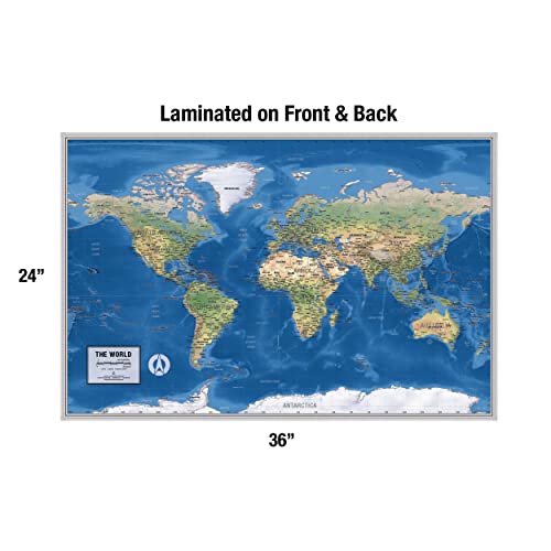 Laminated World Ranger Map Poster | Physical Style Map | Includes The Most Legible Location Labels | 36” x 24” | Shipped Rolled in a Tube, Not Folded | Great for The Home, Office, or Classroom.