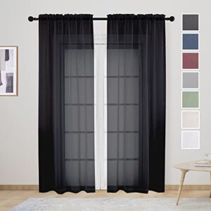 lecloud sheer curtain panels set 84" inches long, solid voile light filtering airy curtains window treatment drapes for living room, 2 panels elegant bedroom sheer curtains, black, 40" wx84 l