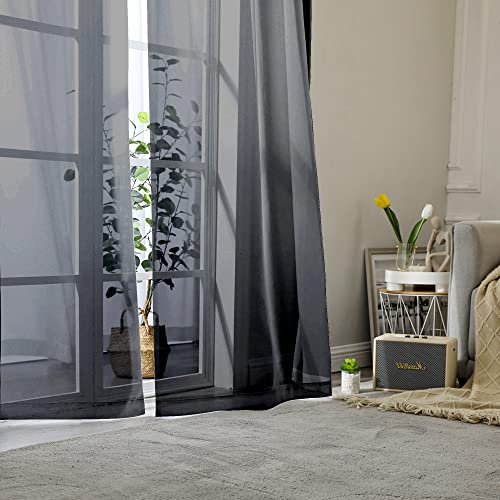 Lecloud Sheer Curtain Panels Set 84" Inches Long, Solid Voile Light Filtering Airy Curtains Window Treatment Drapes for Living Room, 2 Panels Elegant Bedroom Sheer Curtains, Black, 40" Wx84 L