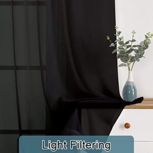 Lecloud Sheer Curtain Panels Set 84" Inches Long, Solid Voile Light Filtering Airy Curtains Window Treatment Drapes for Living Room, 2 Panels Elegant Bedroom Sheer Curtains, Black, 40" Wx84 L