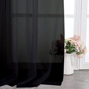 Lecloud Sheer Curtain Panels Set 84" Inches Long, Solid Voile Light Filtering Airy Curtains Window Treatment Drapes for Living Room, 2 Panels Elegant Bedroom Sheer Curtains, Black, 40" Wx84 L