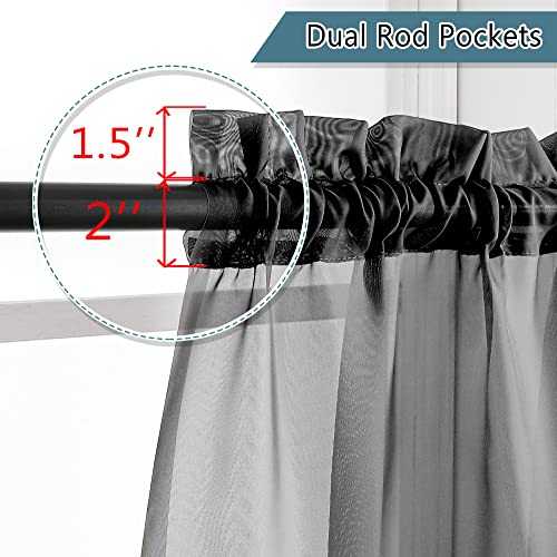 Lecloud Sheer Curtain Panels Set 84" Inches Long, Solid Voile Light Filtering Airy Curtains Window Treatment Drapes for Living Room, 2 Panels Elegant Bedroom Sheer Curtains, Black, 40" Wx84 L