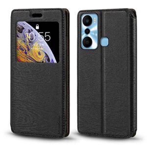 shantime for infinix hot 20i x665e case, wood grain leather case with card holder and window, magnetic flip cover for infinix hot 20i x665e (6.6”) black