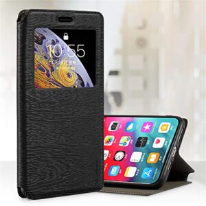 Shantime for Infinix Hot 20i X665E Case, Wood Grain Leather Case with Card Holder and Window, Magnetic Flip Cover for Infinix Hot 20i X665E (6.6”) Black