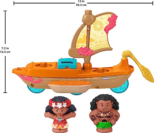 Fisher-Price Little People Toddler Toys Disney Princess Moana & Maui’s Canoe Sail Boat with 2 Figures for Ages 18+ Months