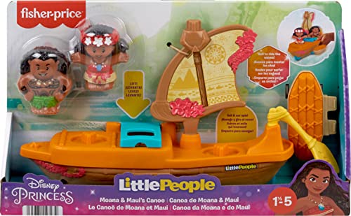 Fisher-Price Little People Toddler Toys Disney Princess Moana & Maui’s Canoe Sail Boat with 2 Figures for Ages 18+ Months