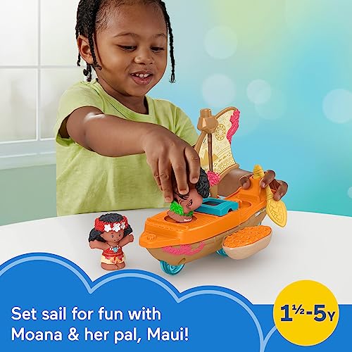 Fisher-Price Little People Toddler Toys Disney Princess Moana & Maui’s Canoe Sail Boat with 2 Figures for Ages 18+ Months