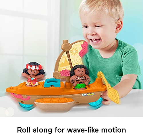 Fisher-Price Little People Toddler Toys Disney Princess Moana & Maui’s Canoe Sail Boat with 2 Figures for Ages 18+ Months