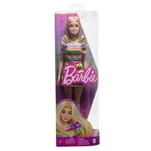 Barbie Doll, Kids Toys and Gifts, Blonde with Braces and Rainbow Dress, Fashionistas, Clothes and Accessories