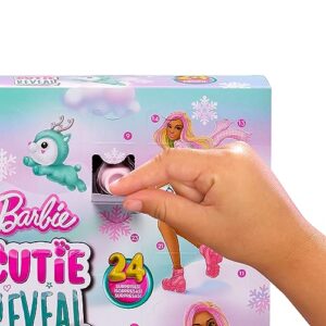 Barbie Cutie Reveal Advent Calendar & Doll, Blue & Pink Hair, 25 Surprises Include Clothes, Accessories & Color-Change Pets