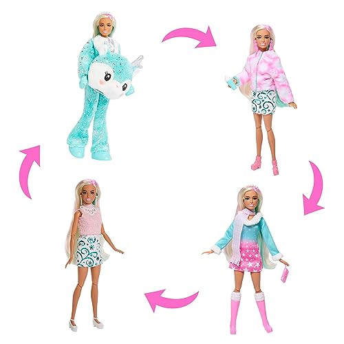 Barbie Cutie Reveal Advent Calendar & Doll, Blue & Pink Hair, 25 Surprises Include Clothes, Accessories & Color-Change Pets