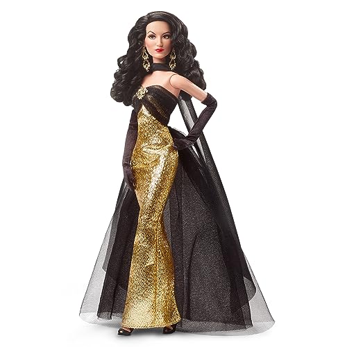 Collector Barbie Signature Doll, María Félix Wearing Elegant, Glimmering Gold and Black Gown with Ornate Jewelry, Barbie Tribute Collection