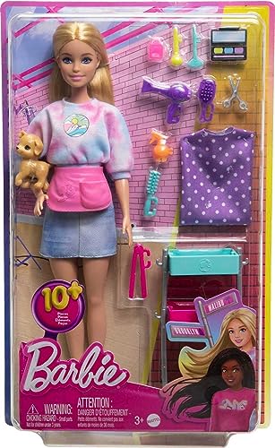 Barbie On-set Stylist Doll & 14 Accessories, Blonde Malibu Fashion Doll with Cart, Smock, Makeup Palette, Puppy & More