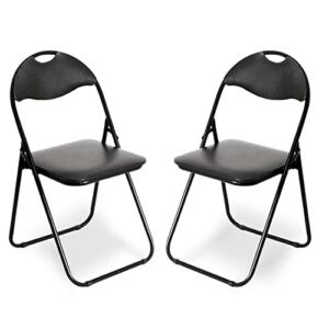 fusehome padded metal folding chair, 2 pcs padded folding chair, stackable chair dining room chairs for apartment dining room hotel conference room, black
