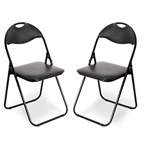 fusehome Padded Metal Folding Chair, 2 PCS Padded Folding Chair, Stackable Chair Dining Room Chairs for Apartment Dining Room Hotel Conference Room, Black