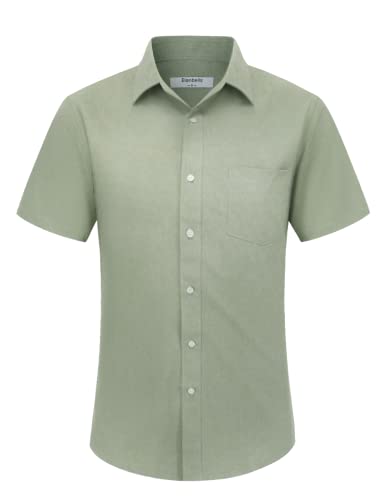 Elanbells Mens Linen Dress Shirt Beach Untucked Wrinkle Free Lightweight Shirt Green