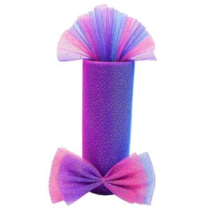 dadaxie rainbow glitter tulle rolls 6 x 10 yards(30 feet) purple shimmer color fabric ribbon for table chair sash hair bow tutu skirt costume wedding birthday baby shower (rainbow purple)