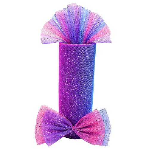 DADAXIE Rainbow Glitter Tulle Rolls 6 x 10 Yards(30 Feet) Purple Shimmer Color Fabric Ribbon for Table Chair Sash Hair Bow Tutu Skirt Costume Wedding Birthday Baby Shower (Rainbow Purple)