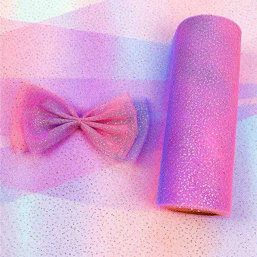 DADAXIE Rainbow Glitter Tulle Rolls 6 x 10 Yards(30 Feet) Purple Shimmer Color Fabric Ribbon for Table Chair Sash Hair Bow Tutu Skirt Costume Wedding Birthday Baby Shower (Rainbow Purple)