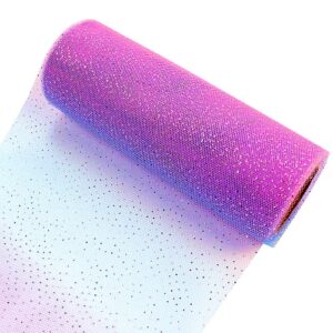 DADAXIE Rainbow Glitter Tulle Rolls 6 x 10 Yards(30 Feet) Purple Shimmer Color Fabric Ribbon for Table Chair Sash Hair Bow Tutu Skirt Costume Wedding Birthday Baby Shower (Rainbow Purple)