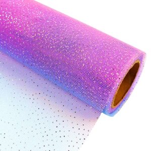 DADAXIE Rainbow Glitter Tulle Rolls 6 x 10 Yards(30 Feet) Purple Shimmer Color Fabric Ribbon for Table Chair Sash Hair Bow Tutu Skirt Costume Wedding Birthday Baby Shower (Rainbow Purple)