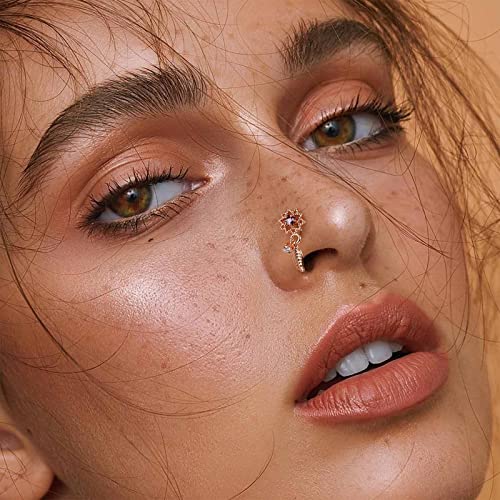 Jstyle 9Pcs 20G Dangle Nose Rings Studs Nose Ring Hoops for Women 316L Surgical Steel L Shaped Nose Studs Nose Piercing Jewerly Heart Butterfly Flower CZ Dangling Hoop Nose Rings Women Rose Gold Tone