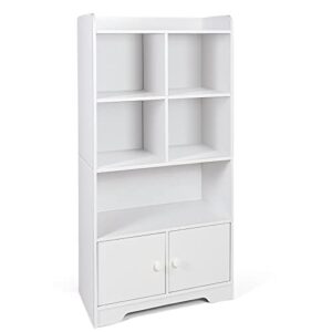 Giantex 4-Tier Bookcase with Doors, 47.5" Tall Freestanding White Bookshelf with 3 Shelves, 4 Cubes Storage Cabinet Organizer for Kids Room Office Living Room Bedroom Study