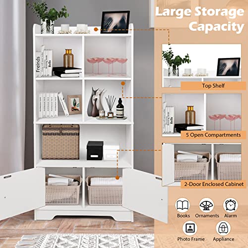 Giantex 4-Tier Bookcase with Doors, 47.5" Tall Freestanding White Bookshelf with 3 Shelves, 4 Cubes Storage Cabinet Organizer for Kids Room Office Living Room Bedroom Study