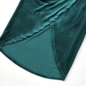 MEROKEETY Women's Sleeveless Wrap Velvet Midi Dress High Waist Asymmetrical Wedding Guest Dress with Belt, Emerald, Large