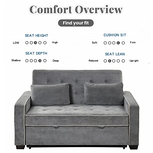 Gynsseh Pull Out Sofa Sleeper, 3 in 1 Convertible Sleeper Sofa Bed with Dual USB Ports and 2 Pillows, Linen Upholstered Adjustable Loveseat Couch with Pull Out Bed for Living Room (Blue Gray)