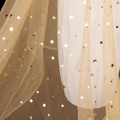 HAVII 54" x 8 Yards Gold Glitter Tulle Rolls Star Moon Sequin Tulle Fabric Bolt for Tutu Table Skirts DIY Sewing Crafts Wedding Party Backdrop Decoration