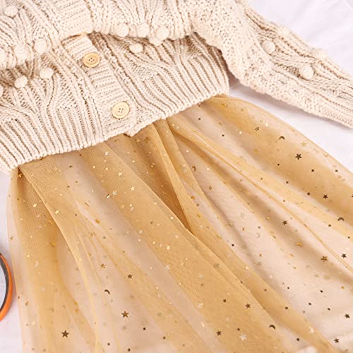 HAVII 54" x 8 Yards Gold Glitter Tulle Rolls Star Moon Sequin Tulle Fabric Bolt for Tutu Table Skirts DIY Sewing Crafts Wedding Party Backdrop Decoration