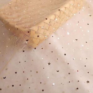 HAVII 54" x 8 Yards Gold Glitter Tulle Rolls Star Moon Sequin Tulle Fabric Bolt for Tutu Table Skirts DIY Sewing Crafts Wedding Party Backdrop Decoration