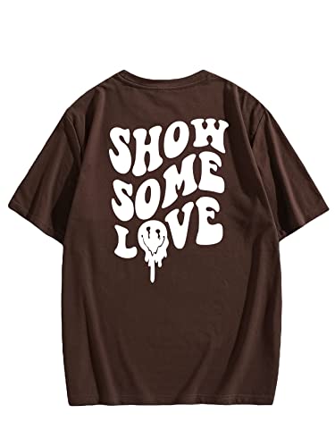 Cozyease Men's Graphic Tees Letter Print Short Sleeve T Shirts Casual Summer Tops Streetwear Vintage Tees Coffee Brown L