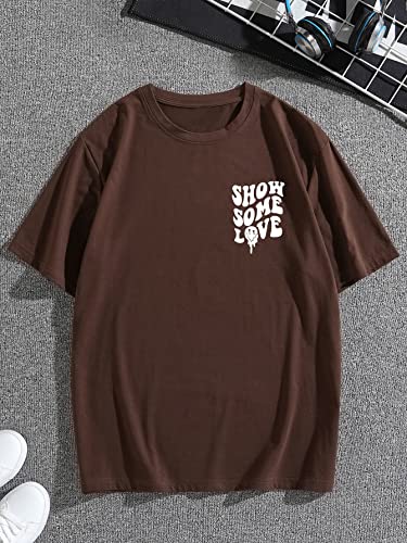 Cozyease Men's Graphic Tees Letter Print Short Sleeve T Shirts Casual Summer Tops Streetwear Vintage Tees Coffee Brown L